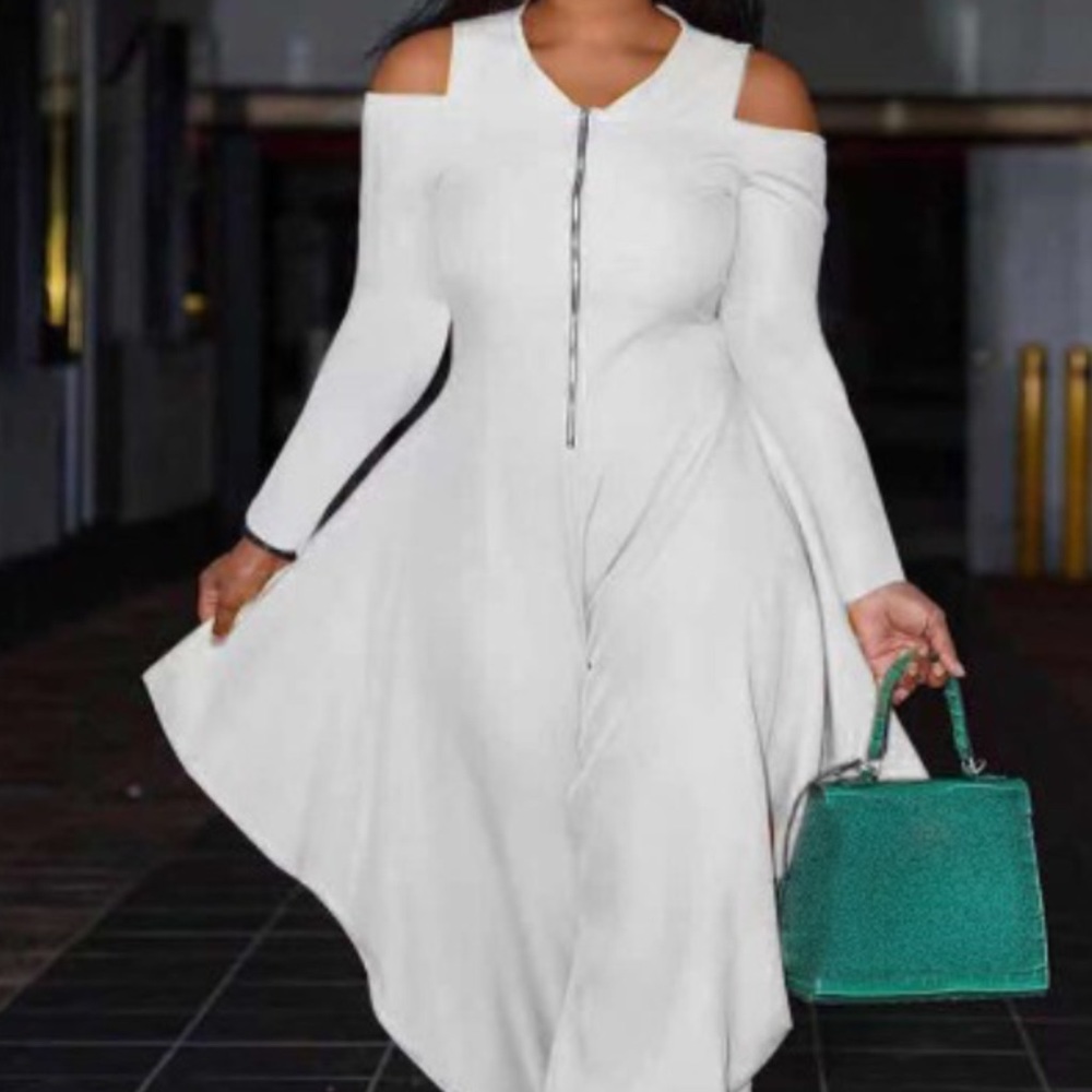 Cold Shoulder Zip Front Wide Leg Jumpsuit